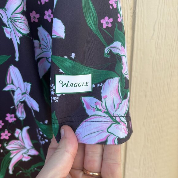 Waggle Golf Polo Shirt Mens 3XL Black Floral Hawaiian Performance Stretch Summer - Picture 3 of 6